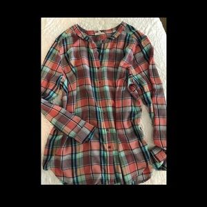 Jane and Delancey Tunic Blouse - Collarless Plaid